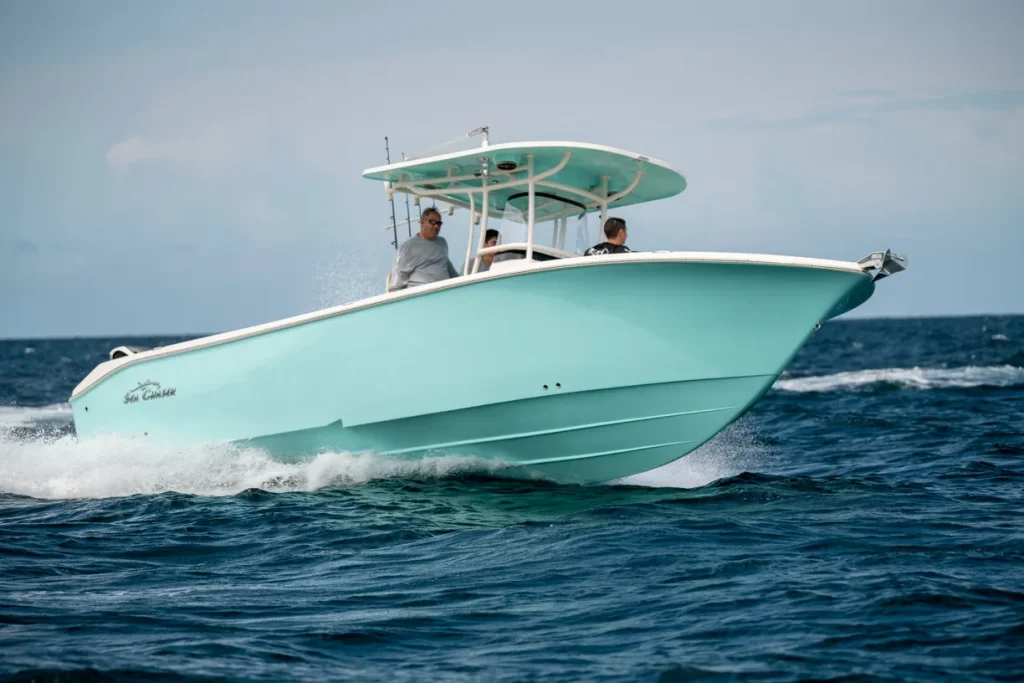 30 CC boat running in ocean